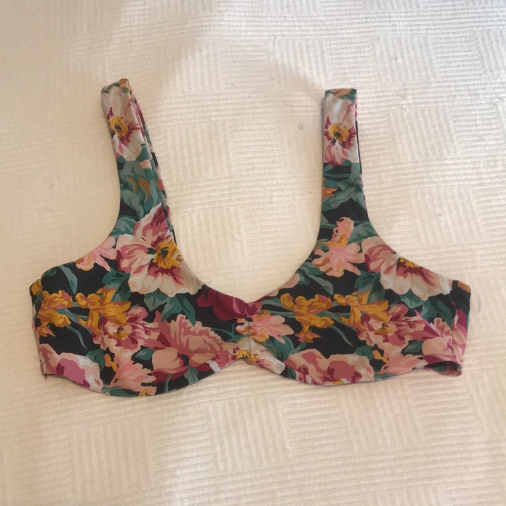 Tori Prover Green & Pink Floral Bikini Swim Top size Large